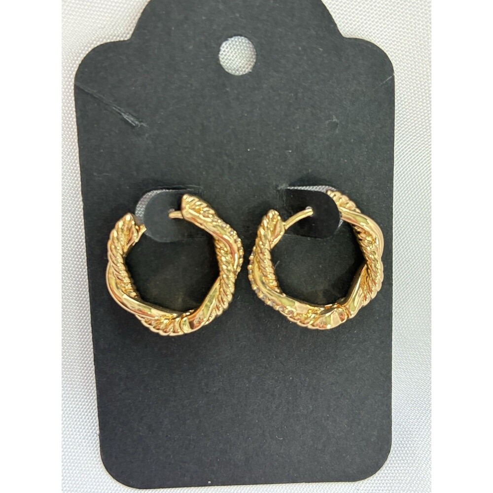 Gold Tone Twisted Hoop Earrings Fashion Brass Nickel Free